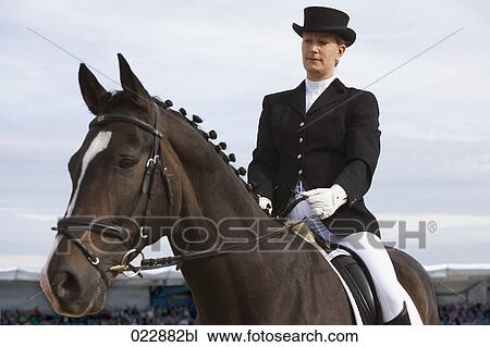 Stock Image - portrait of female dressage rider. Fotosearch