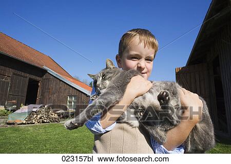portrait of young boy holding cat View Large Photo Image Stock Image - portrait of young boy holding cat. Fotosearch