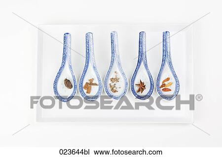 different spices on chinese spoons View Large Photo Image Stock Image - different spices on chinese spoons. Fotosearch