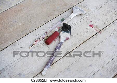 three paint brushes on the floor View Large Photo Image Stock Image - three paint brushes on the floor . Fotosearch