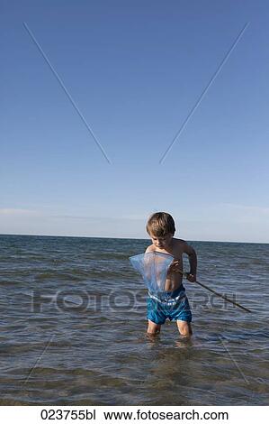young boy standing in water looking at catch in spoon net View Large Photo Image Stock Image - young boy standing in water looking at catch in spoon net. Fotosearch