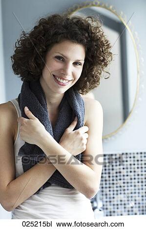 portrait of young woman in bathroom View Large Photo Image Stock Image - portrait of young woman in bathroom. Fotosearch