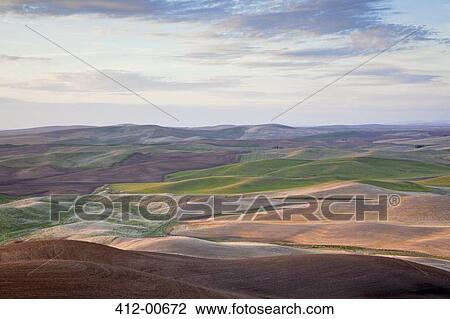 Stock Image - Aerial view of rolling landscape. Fotosearch