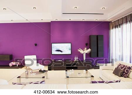 Picture - Purple wall in luxury living room. Fotosearch