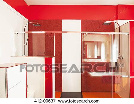 Red and white luxury modern bathroom View Large Photo Image Stock Photo - Red and white luxury modern bathroom. Fotosearch