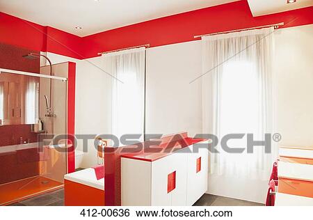 Red and white luxury modern bathroom View Large Photo Image Stock Photograph - Red and white luxury modern bathroom. Fotosearch