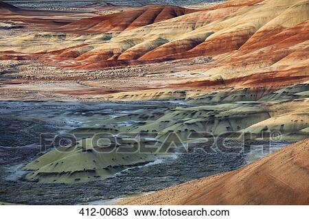 Stock Image - View of Painted Hills in Oregon. Fotosearch