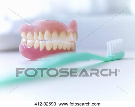 Close up of dentures and toothbrush View Large Photo Image Stock Image - Close up of dentures and toothbrush. Fotosearch