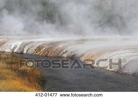 Stock Photo - Mist over sand basin and river. Fotosearch