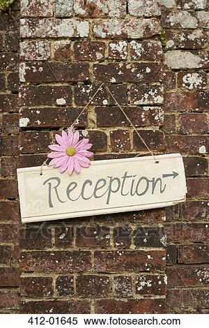 'Reception' sign on brick wall View Large Photo Image Stock Photography - 'Reception' sign on brick wall. Fotosearch