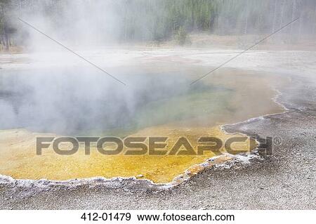 Steam rising from natural pool View Large Photo Image Stock Photo - Steam rising from natural pool. Fotosearch