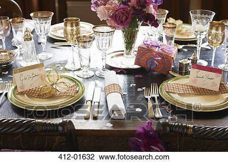 Table set for wedding reception View Large Photo Image Stock Image - Table set for wedding reception. Fotosearch