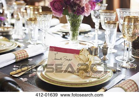 Table set for wedding reception View Large Photo Image Stock Photo - Table set for wedding reception. Fotosearch