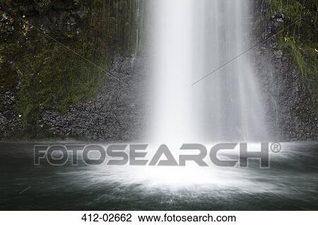 Stock Image - Time lapse view of waterfall emptying into pool. Fotosearch