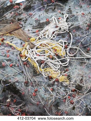 Picture - Close up of tangled fishing wire and nets. Fotosearch