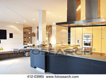 Kitchen and living room in modern home View Large Photo Image Stock Photography - Kitchen and living room in modern home. Fotosearch