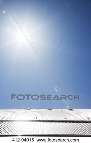 Roof of modern building and blue sky View Large Photo Image Stock Photography - Roof of modern building and blue sky. Fotosearch