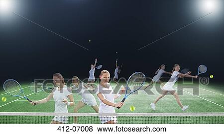 Multiple exposures of tennis player on court View Large Photo Image Stock Photo - Multiple exposures of tennis player on court. Fotosearch