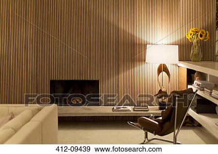 Stock Photo - Fireplace in modern living room. Fotosearch