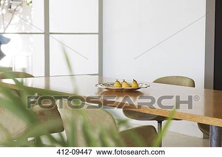 Pears in dish on dining room table View Large Photo Image Stock Photo - Pears in dish on dining room table. Fotosearch
