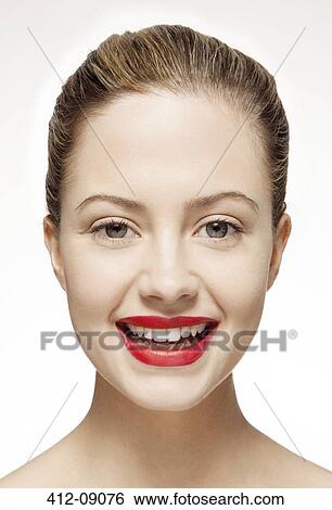 Smiling woman wearing red lipstick View Large Photo Image Stock Photograph - Smiling woman wearing red lipstick. Fotosearch