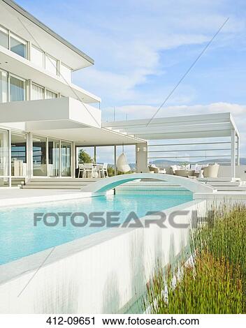 Swimming pool and modern house View Large Photo Image Stock Image - Swimming pool and modern house. Fotosearch