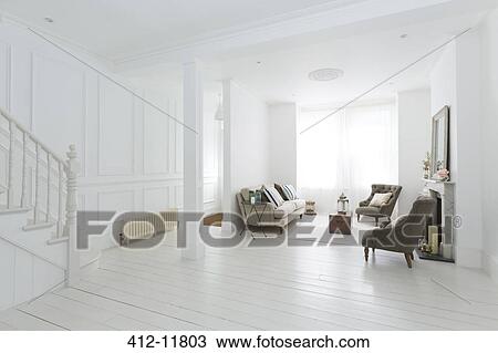 Stock Image - Furniture in white living room. Fotosearch