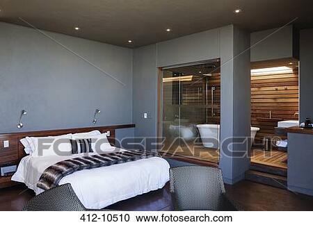 Modern bedroom and bathroom View Large Photo Image Stock Image - Modern bedroom and bathroom. Fotosearch