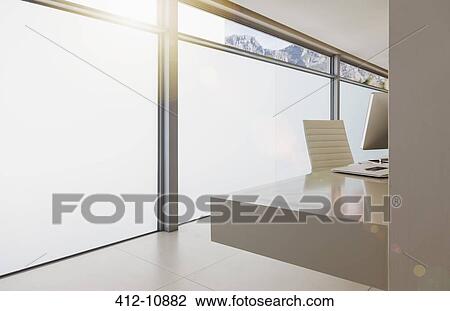 Modern desk in home office View Large Photo Image Stock Image - Modern desk in home office. Fotosearch