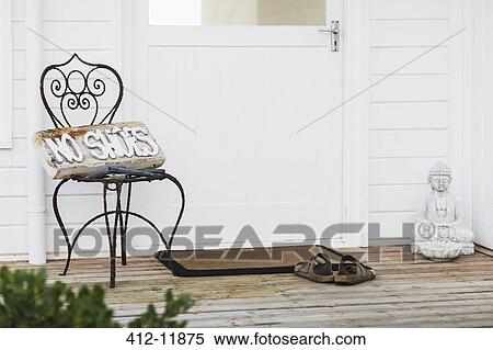 No shoes sign on patio View Large Photo Image Stock Photography - No shoes sign on patio. Fotosearch