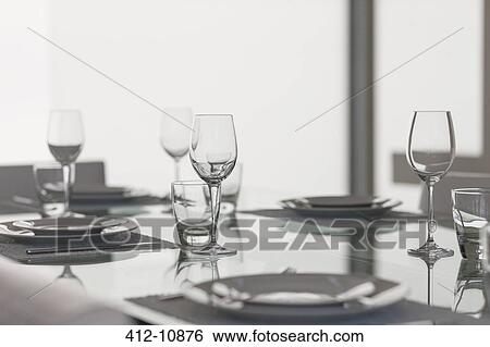 Set table in dining room View Large Photo Image Stock Photograph - Set table in dining room. Fotosearch