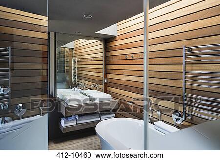 Sinks and bathtub in modern bathroom View Large Photo Image Stock Image - Sinks and bathtub in modern bathroom. Fotosearch