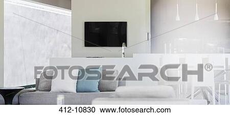 Sofa and television in modern living room View Large Photo Image Stock Image - Sofa and television in modern living room. Fotosearch