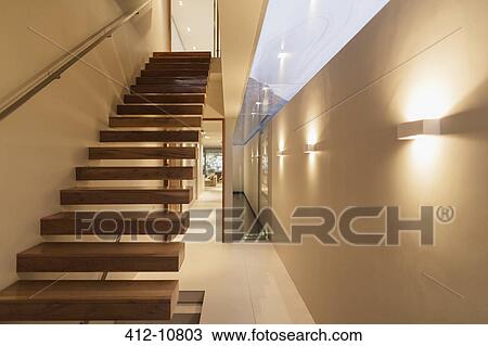Staircase and corridor in modern house View Large Photo Image Stock Image - Staircase and corridor in modern house. Fotosearch
