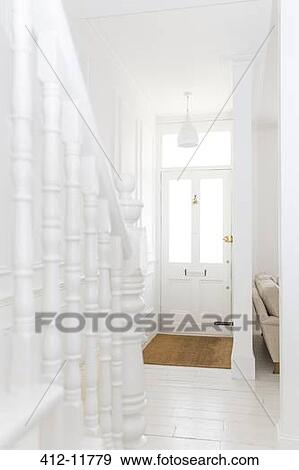 Staircase in white foyer View Large Photo Image Stock Photo - Staircase in white foyer. Fotosearch