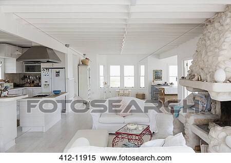 White kitchen and living room View Large Photo Image Stock Photography - White kitchen and living room. Fotosearch