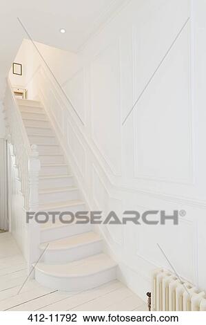 White staircase in modern house View Large Photo Image Stock Image - White staircase in modern house. Fotosearch