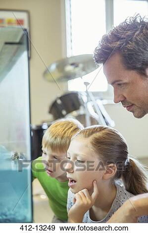 Father and children examining fish tank View Large Photo Image Stock Photo - Father and children examining fish tank. Fotosearch