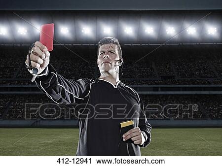Referee flashing red card on soccer field View Large Photo Image Stock Image - Referee flashing red card on soccer field. Fotosearch