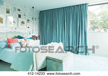 Stock Image - Blue bedroom. Fotosearch