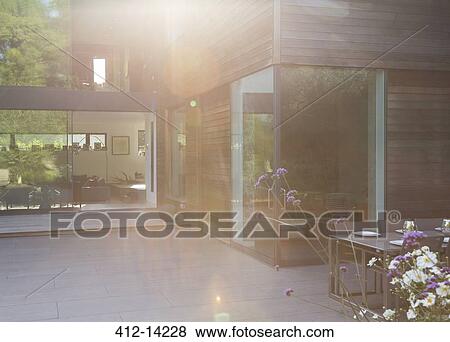 Courtyard and modern house View Large Photo Image Stock Photo - Courtyard and modern house. Fotosearch