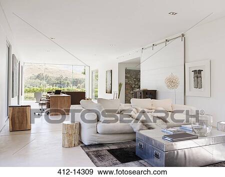 Modern home office and living room View Large Photo Image Stock Photo - Modern home office and living room. Fotosearch