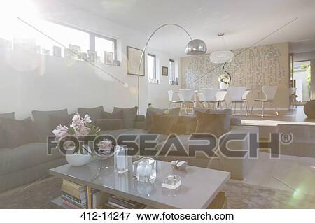 Modern living room and dining room View Large Photo Image Stock Photo - Modern living room and dining room. Fotosearch