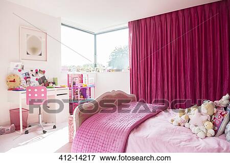 Pink girl's bedroom View Large Photo Image Stock Photo - Pink girl's bedroom. Fotosearch