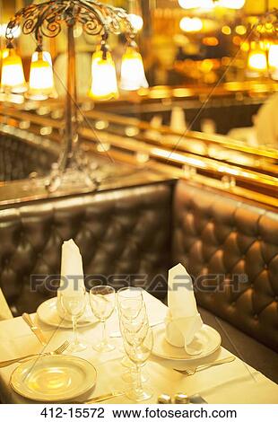 Stock Image - Set table in restaurant. Fotosearch