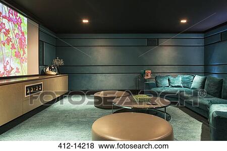 Sofa and tables in home movie theater View Large Photo Image Stock Photo - Sofa and tables in home movie theater. Fotosearch