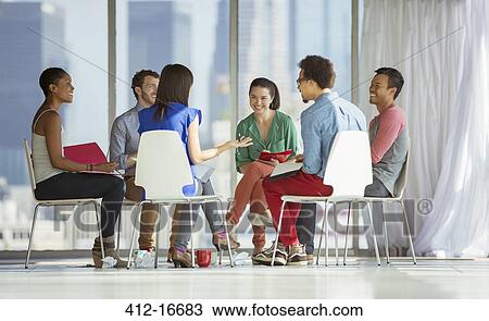 Creative business people meeting in circle of chairs View Large Photo Image Stock Image - Creative business people meeting in circle of chairs. Fotosearch