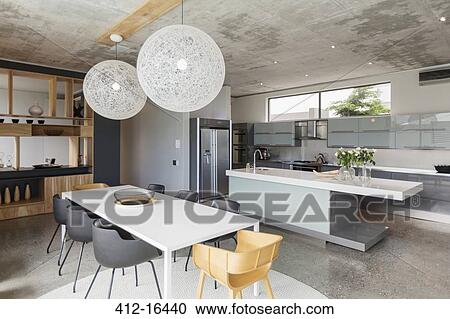 Modern dining room and kitchen View Large Photo Image Stock Image - Modern dining room and kitchen. Fotosearch