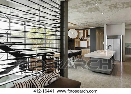 Modern dining room and kitchen View Large Photo Image Stock Image - Modern dining room and kitchen. Fotosearch