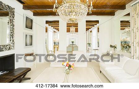 Picture - Chandelier in luxury living room. Fotosearch